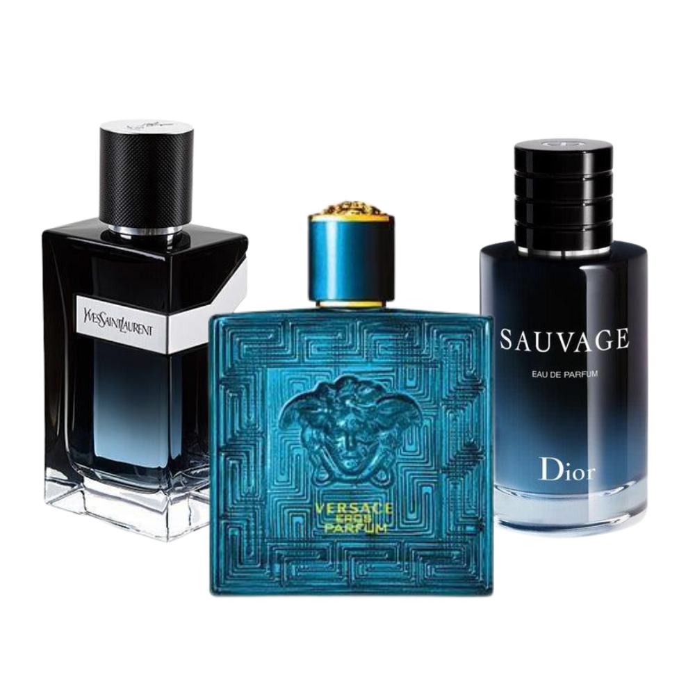 3 parfums Dior SAUVAGE, Yves Saint Laurent Y MEN und Versace EROS 100ml  - Pour hommes