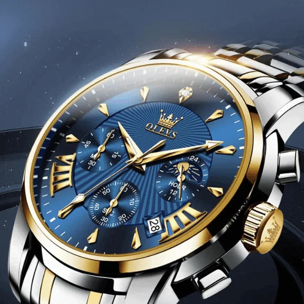 Olevs Montre Homme Chronographe Biarritz | Bleue et Doré