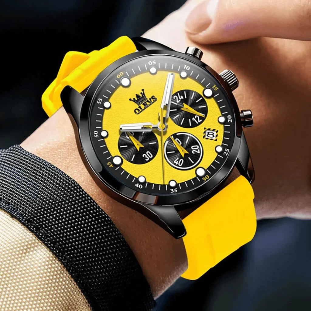 Olevs Montre Homme Sportive Marseille | Jaune