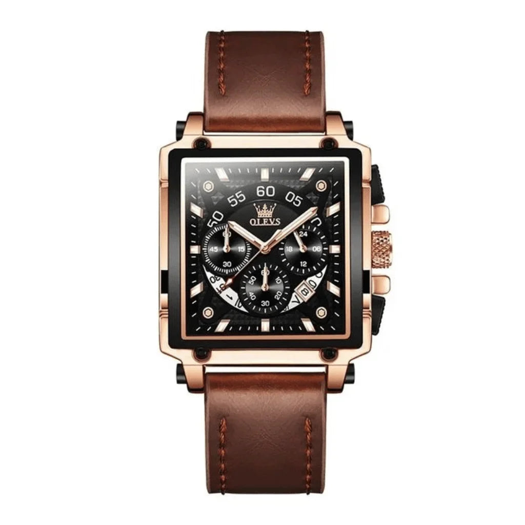 Olevs Montre Homme Rectangulaire Dijon | Brun et Noire